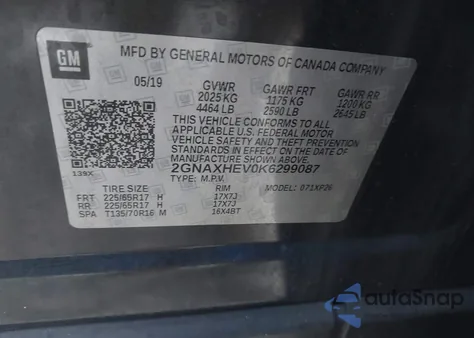 2019 Chevrolet Equinox Ls from USA, damaged, VIN 2GNAXHEV0K6299087